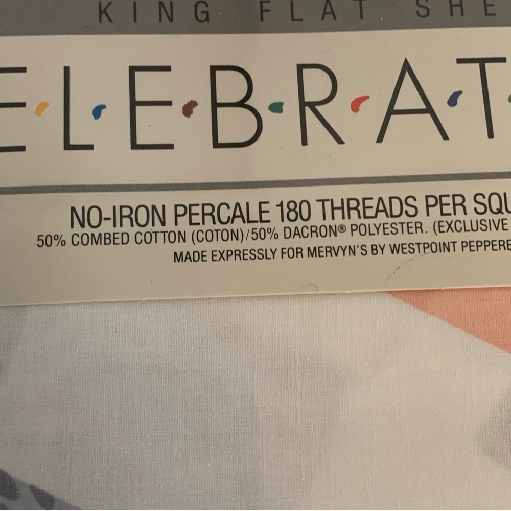 VTG Celebration Percale King Flat Sheet Multicolor Shadow Box 90’s Mervyn’s USA - Picture 10 of 11